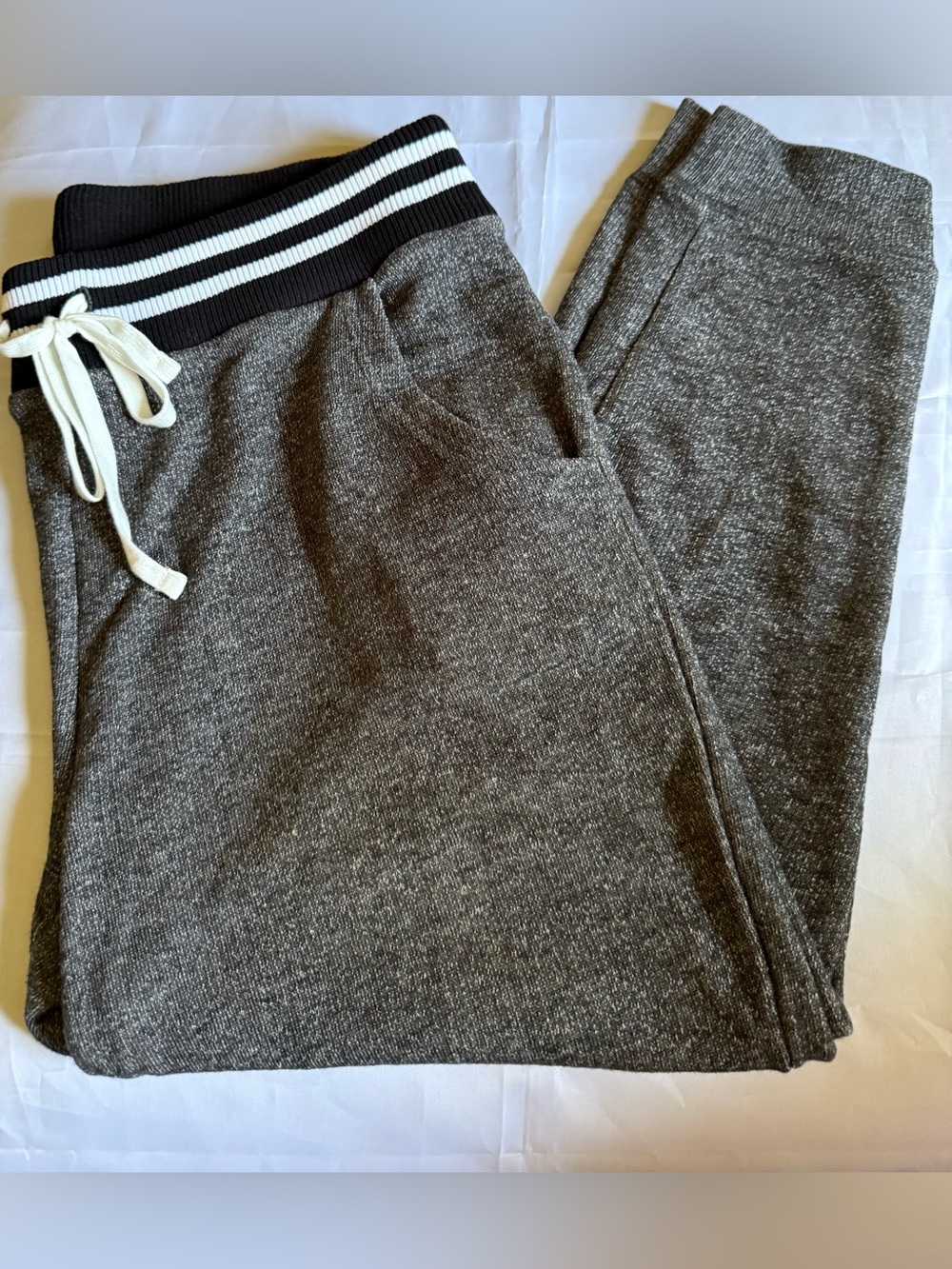 just be Gray Heather Joggers with Black & White Striped Waistband - Size Med
